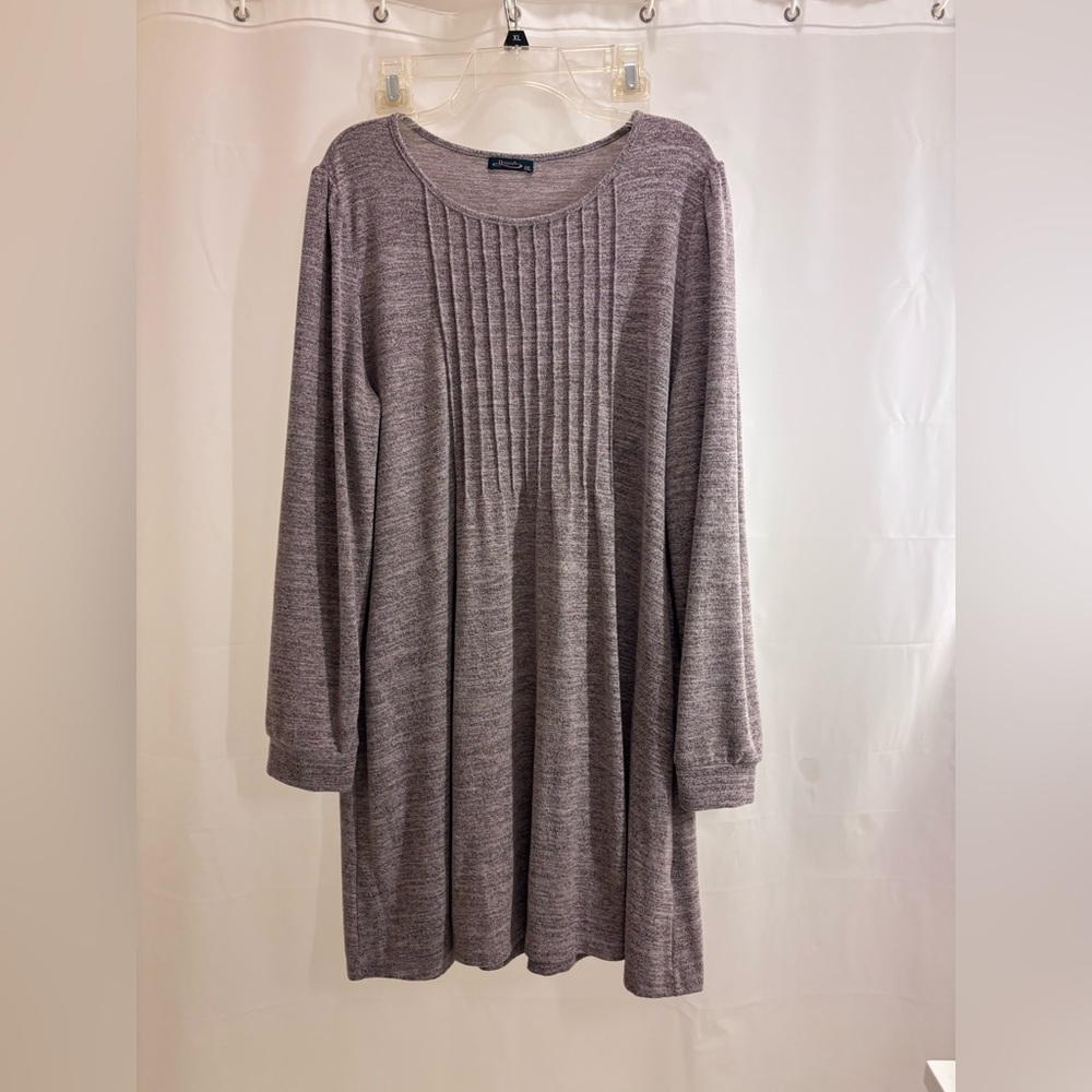 Pleated Front Long-Sleeve Dress in Heather Mauve